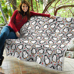 Red Heart And Penguin Pattern Print Quilt