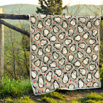 Red Heart And Penguin Pattern Print Quilt