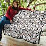 Red Heart And Penguin Pattern Print Quilt