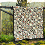 Red Heart And Penguin Pattern Print Quilt