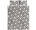 Red Heart And Penguin Pattern Print Quilt Bed Set
