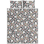 Red Heart And Penguin Pattern Print Quilt Bed Set
