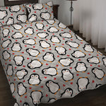 Red Heart And Penguin Pattern Print Quilt Bed Set