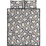 Red Heart And Penguin Pattern Print Quilt Bed Set