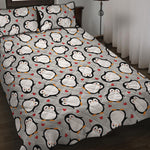 Red Heart And Penguin Pattern Print Quilt Bed Set