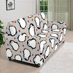 Red Heart And Penguin Pattern Print Sofa Cover