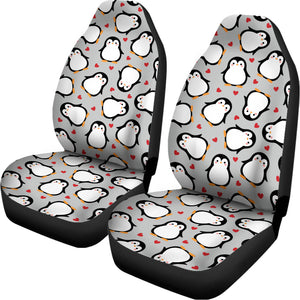 Red Heart And Penguin Pattern Print Universal Fit Car Seat Covers