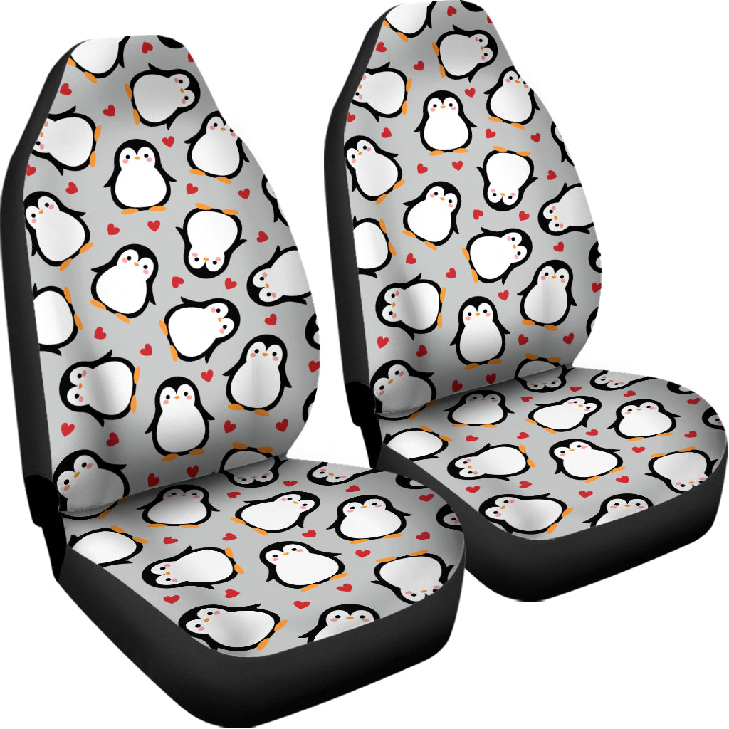 Red Heart And Penguin Pattern Print Universal Fit Car Seat Covers