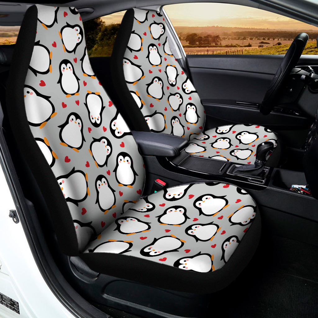 Red Heart And Penguin Pattern Print Universal Fit Car Seat Covers