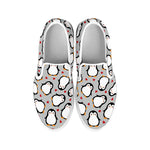 Red Heart And Penguin Pattern Print White Slip On Shoes