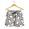 Red Heart And Penguin Pattern Print Women's Shorts