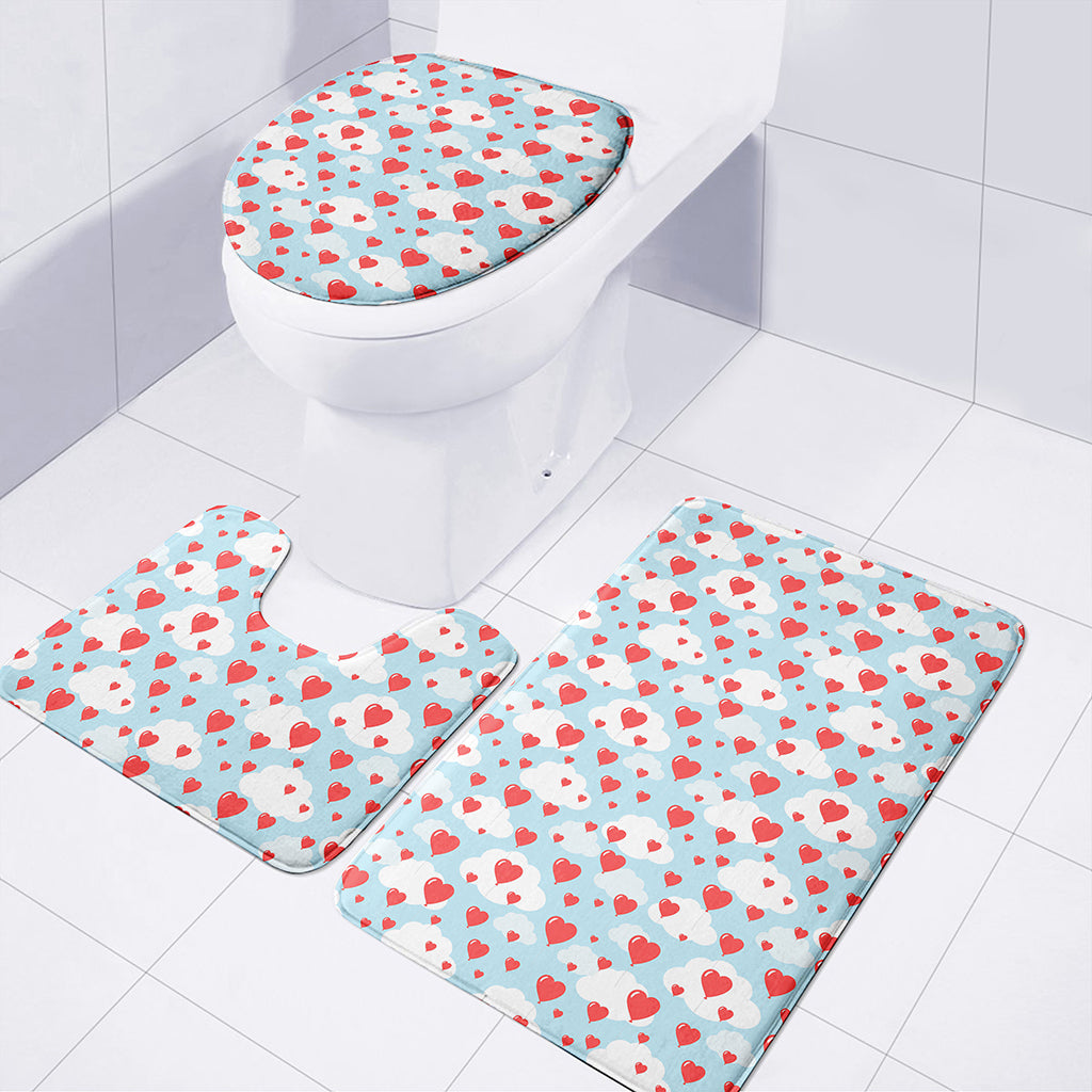 Red Heart Balloon Pattern Print 3 Piece Bath Mat Set