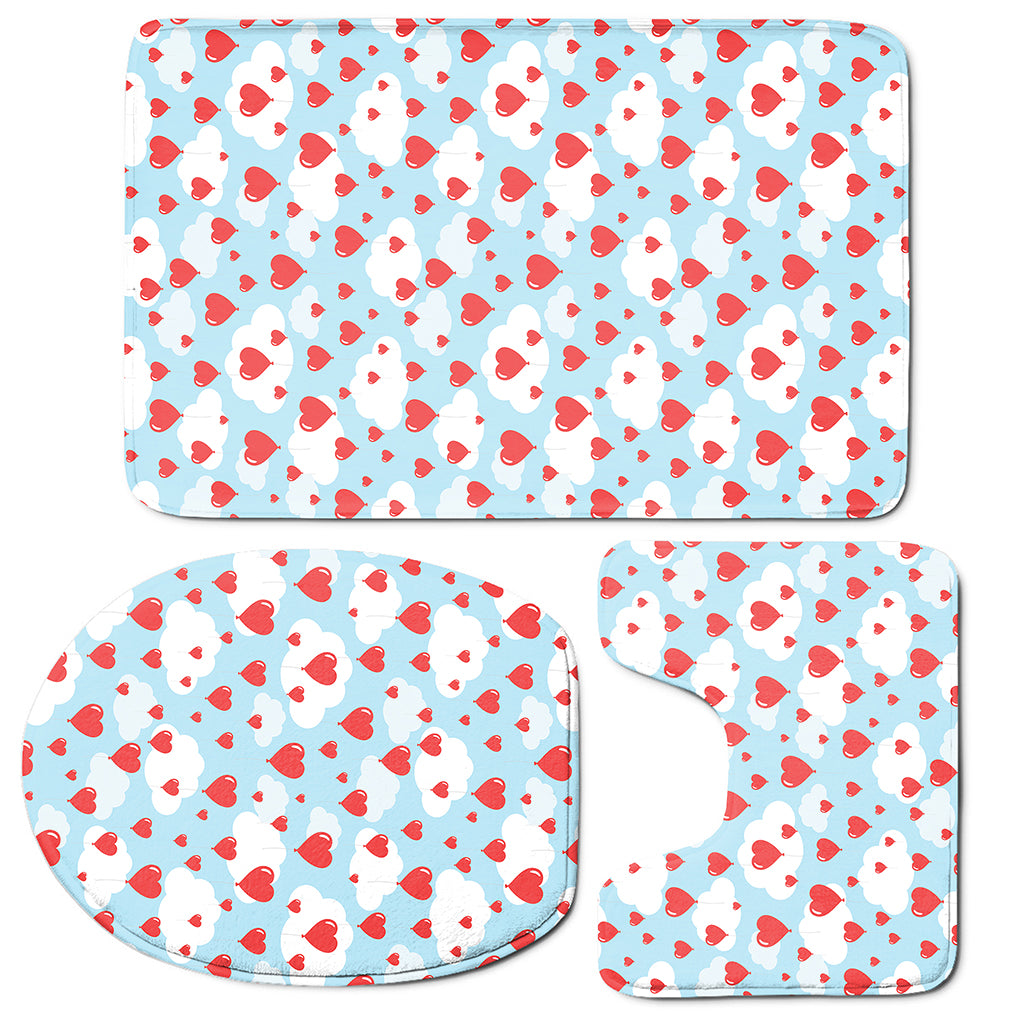 Red Heart Balloon Pattern Print 3 Piece Bath Mat Set