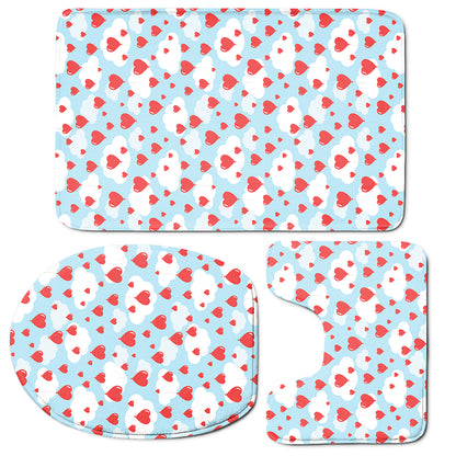 Red Heart Balloon Pattern Print 3 Piece Bath Mat Set