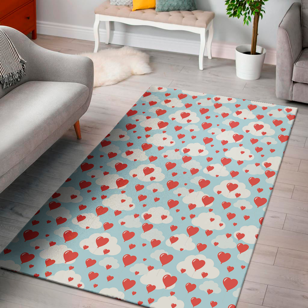 Red Heart Balloon Pattern Print Area Rug