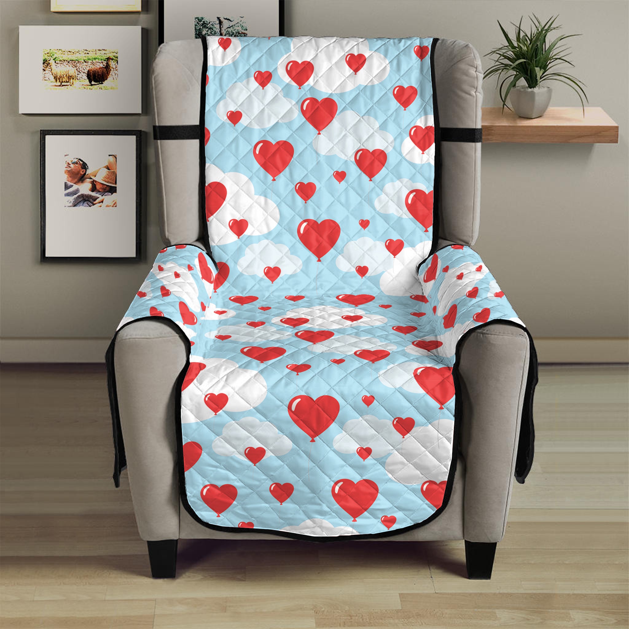 Red Heart Balloon Pattern Print Armchair Protector