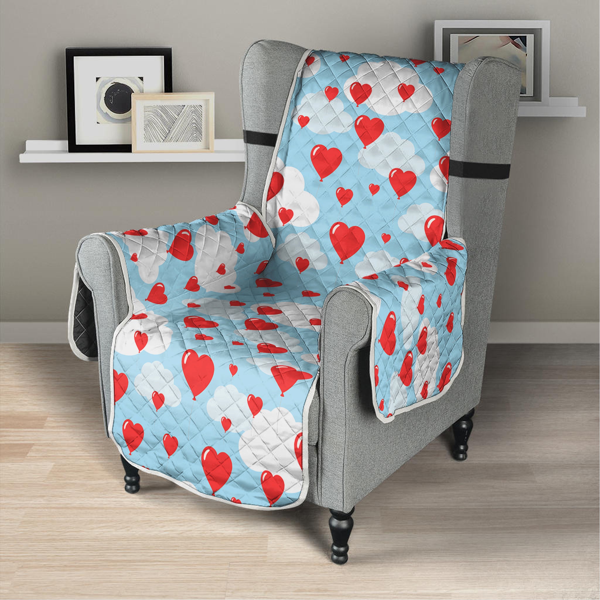 Red Heart Balloon Pattern Print Armchair Protector