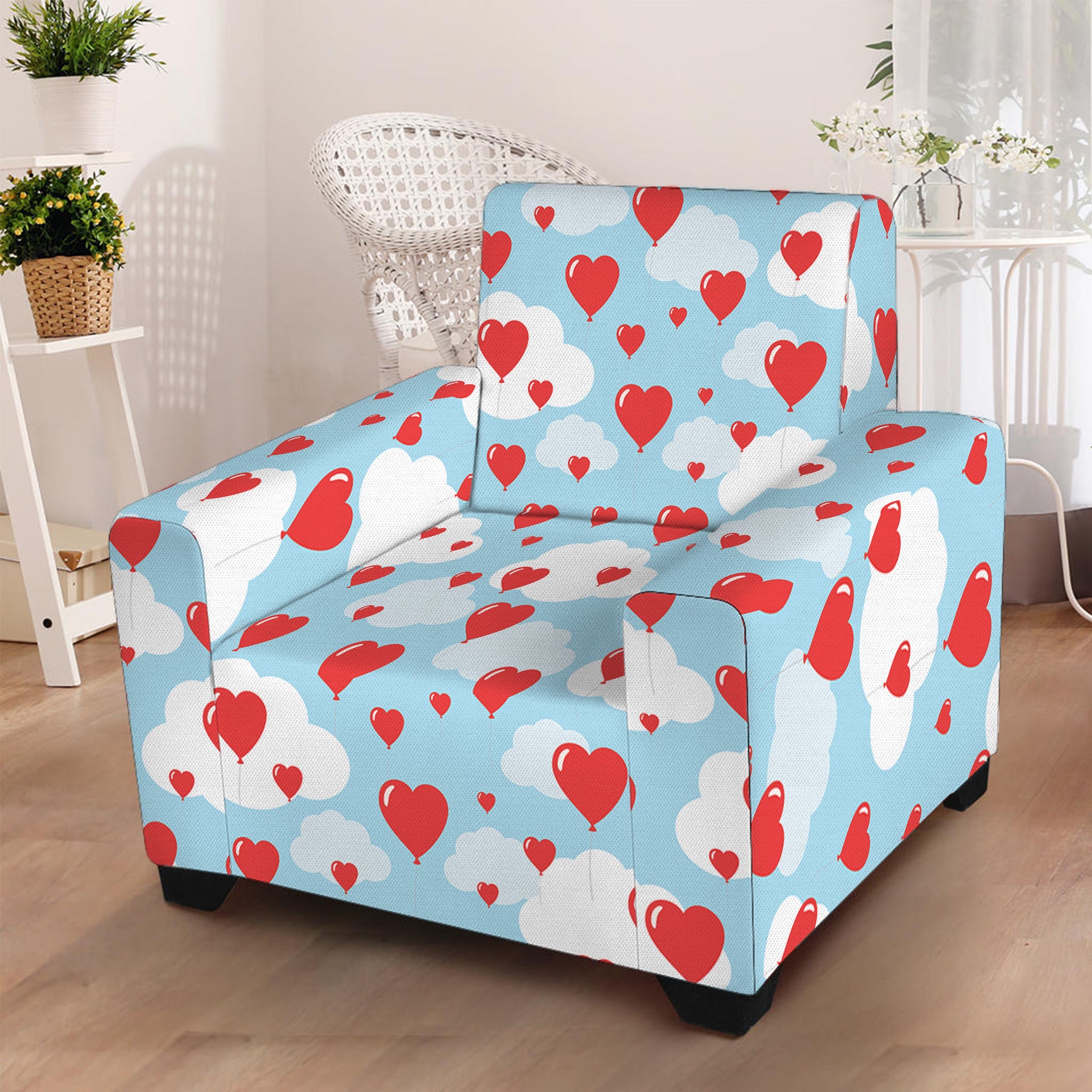 Red Heart Balloon Pattern Print Armchair Slipcover