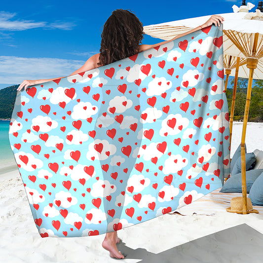 Red Heart Balloon Pattern Print Beach Sarong Wrap