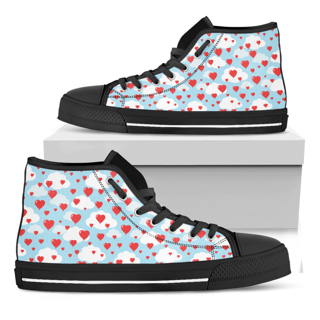 Red Heart Balloon Pattern Print Black High Top Shoes