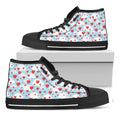 Red Heart Balloon Pattern Print Black High Top Sneakers