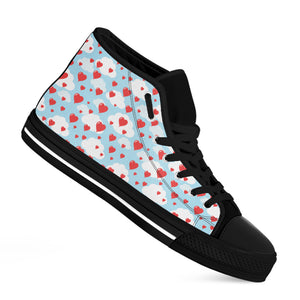 Red Heart Balloon Pattern Print Black High Top Shoes