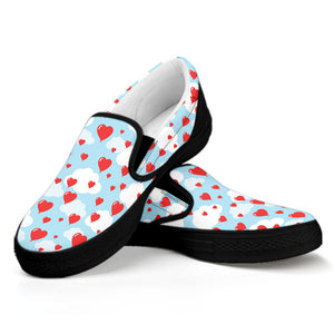 Red Heart Balloon Pattern Print Black Slip On Shoes