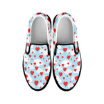 Red Heart Balloon Pattern Print Black Slip On Shoes