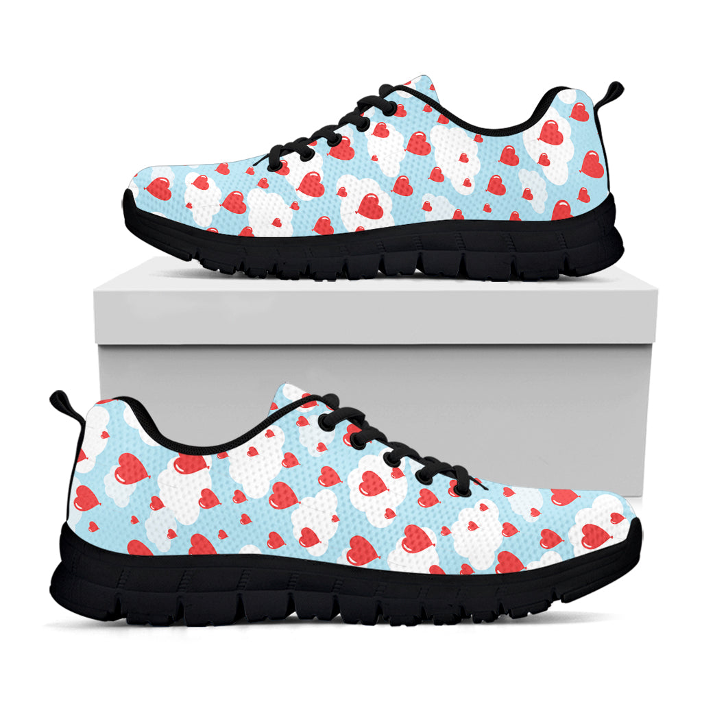 Red Heart Balloon Pattern Print Black Sneakers