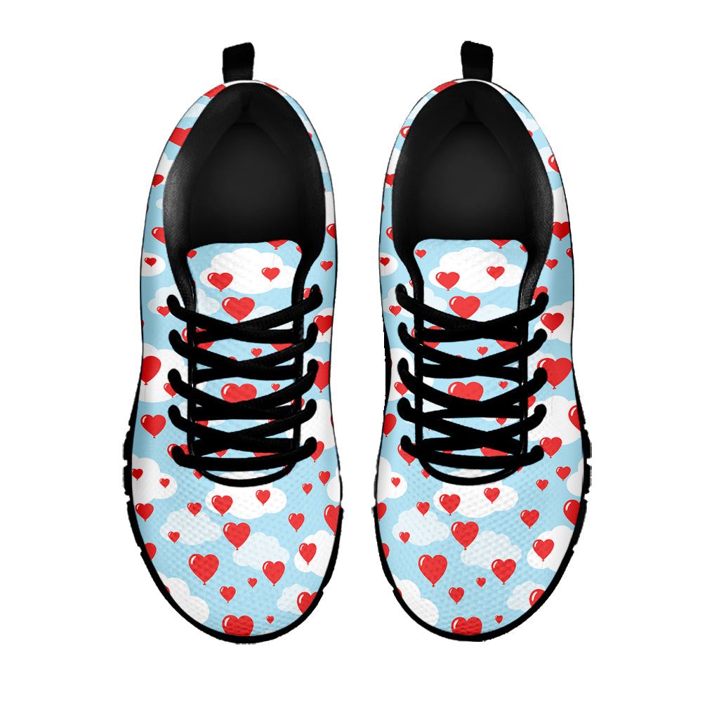 Red Heart Balloon Pattern Print Black Sneakers