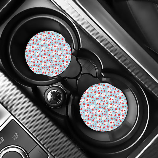 Red Heart Balloon Pattern Print Car Coasters