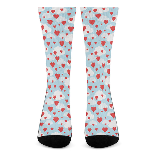 Red Heart Balloon Pattern Print Crew Socks
