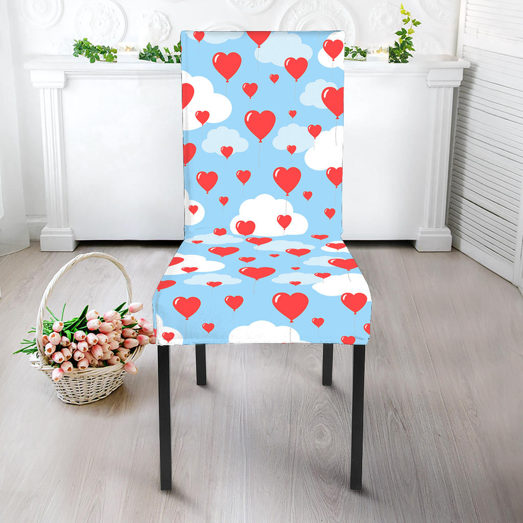 Red Heart Balloon Pattern Print Dining Chair Slipcover