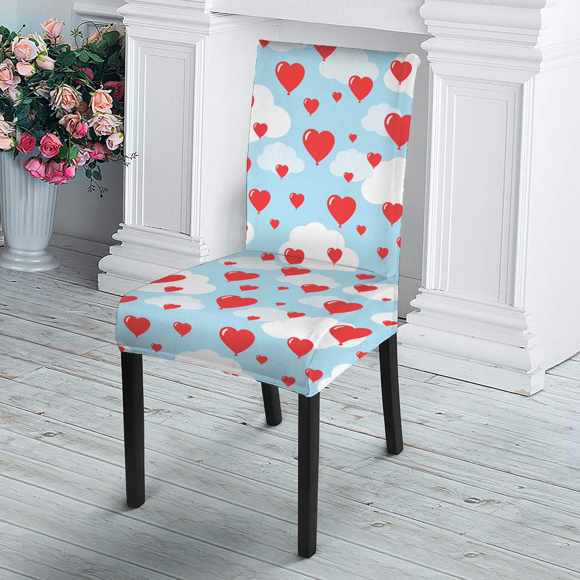 Red Heart Balloon Pattern Print Dining Chair Slipcover