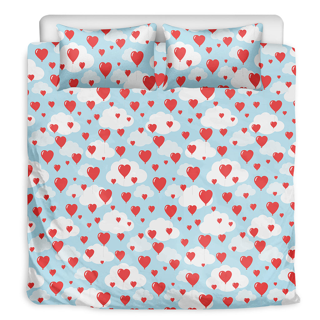 Red Heart Balloon Pattern Print Duvet Cover Bedding Set