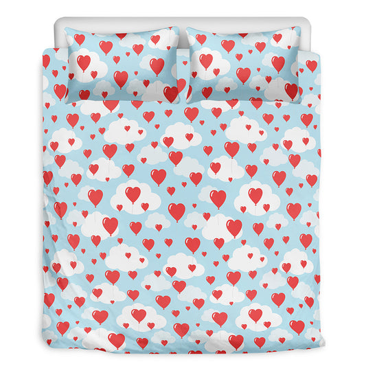 Red Heart Balloon Pattern Print Duvet Cover Bedding Set