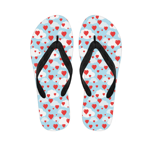 Red Heart Balloon Pattern Print Flip Flops