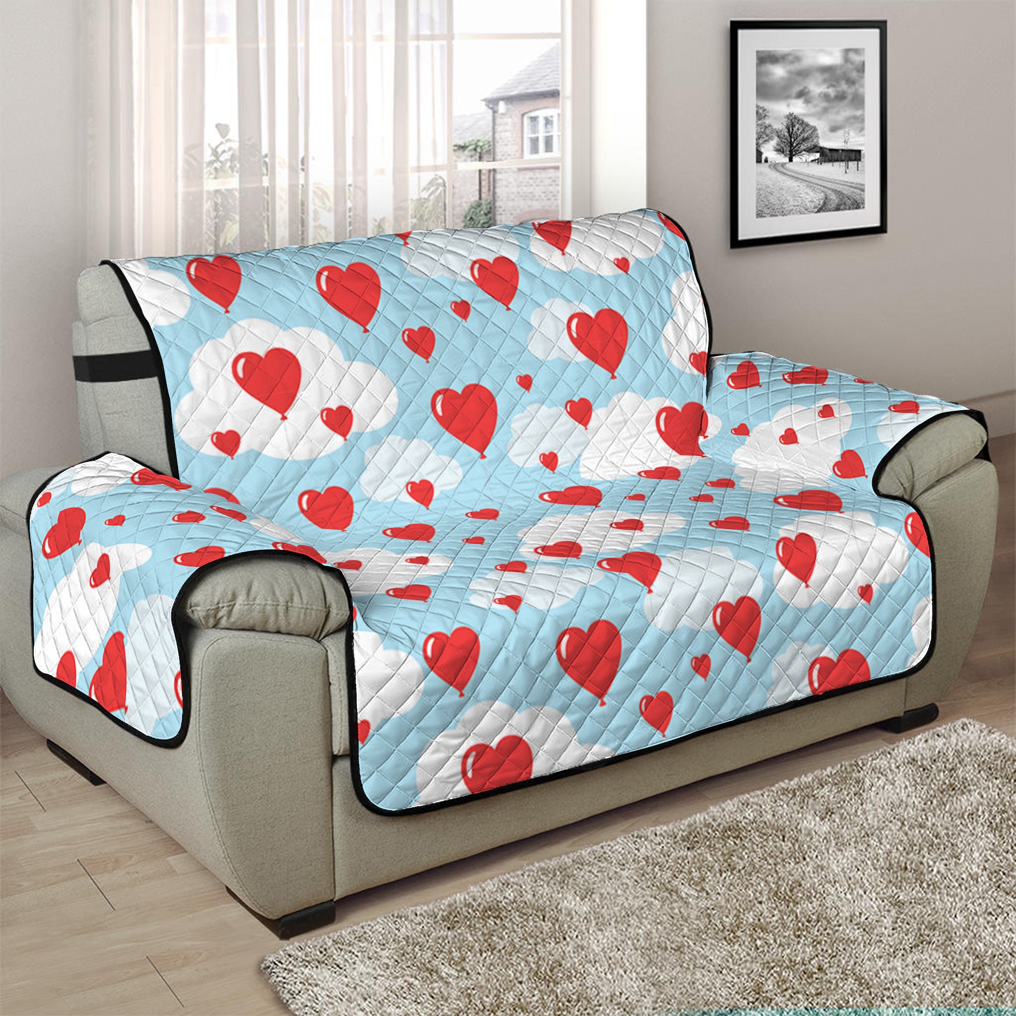 Red Heart Balloon Pattern Print Half Sofa Protector