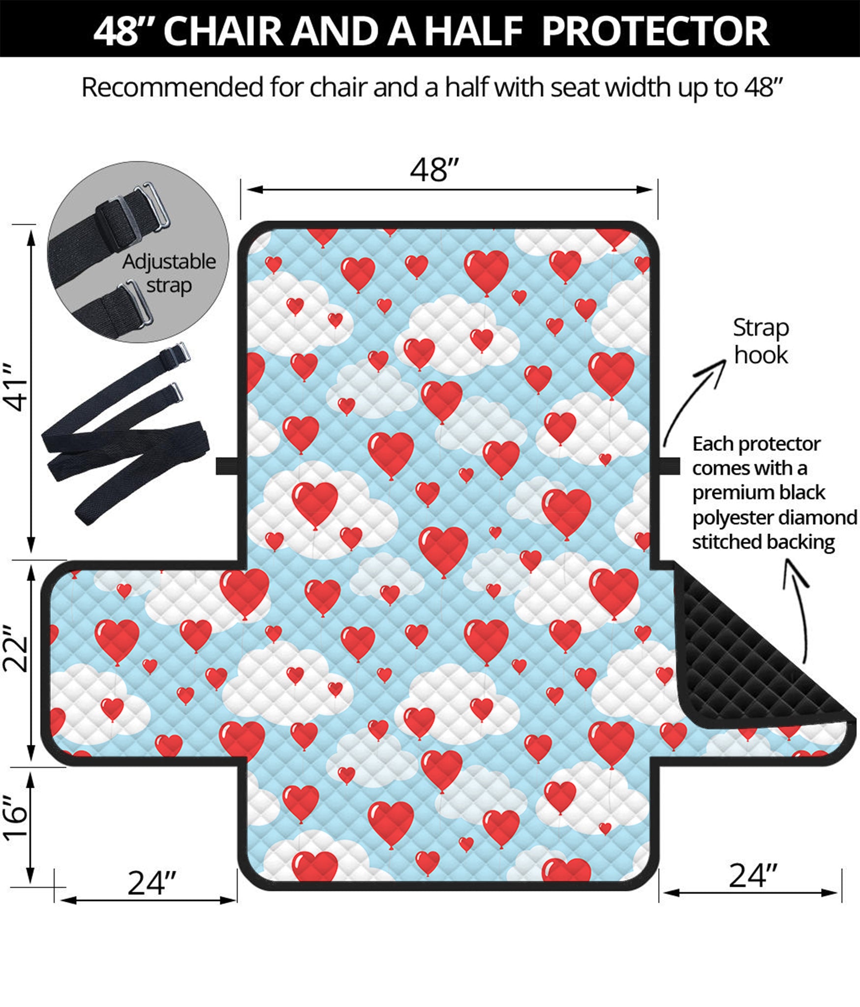 Red Heart Balloon Pattern Print Half Sofa Protector