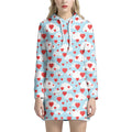Red Heart Balloon Pattern Print Pullover Hoodie Dress