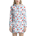 Red Heart Balloon Pattern Print Hoodie Dress