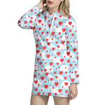 Red Heart Balloon Pattern Print Hoodie Dress