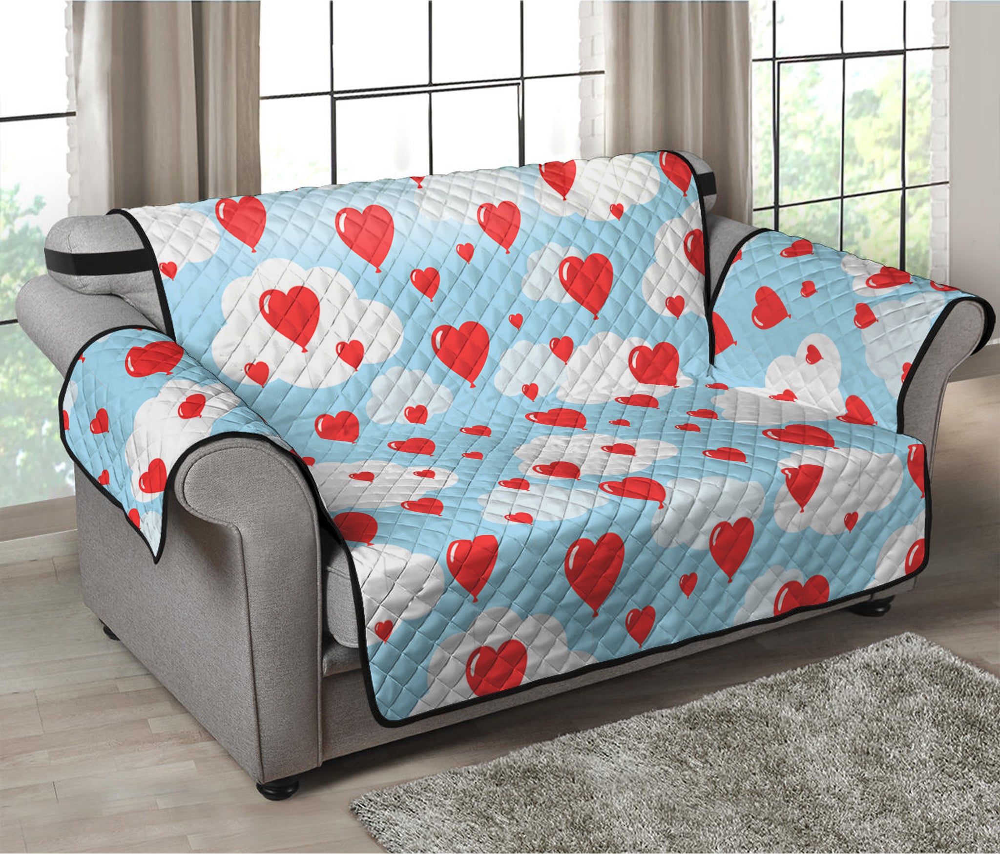 Red Heart Balloon Pattern Print Loveseat Protector