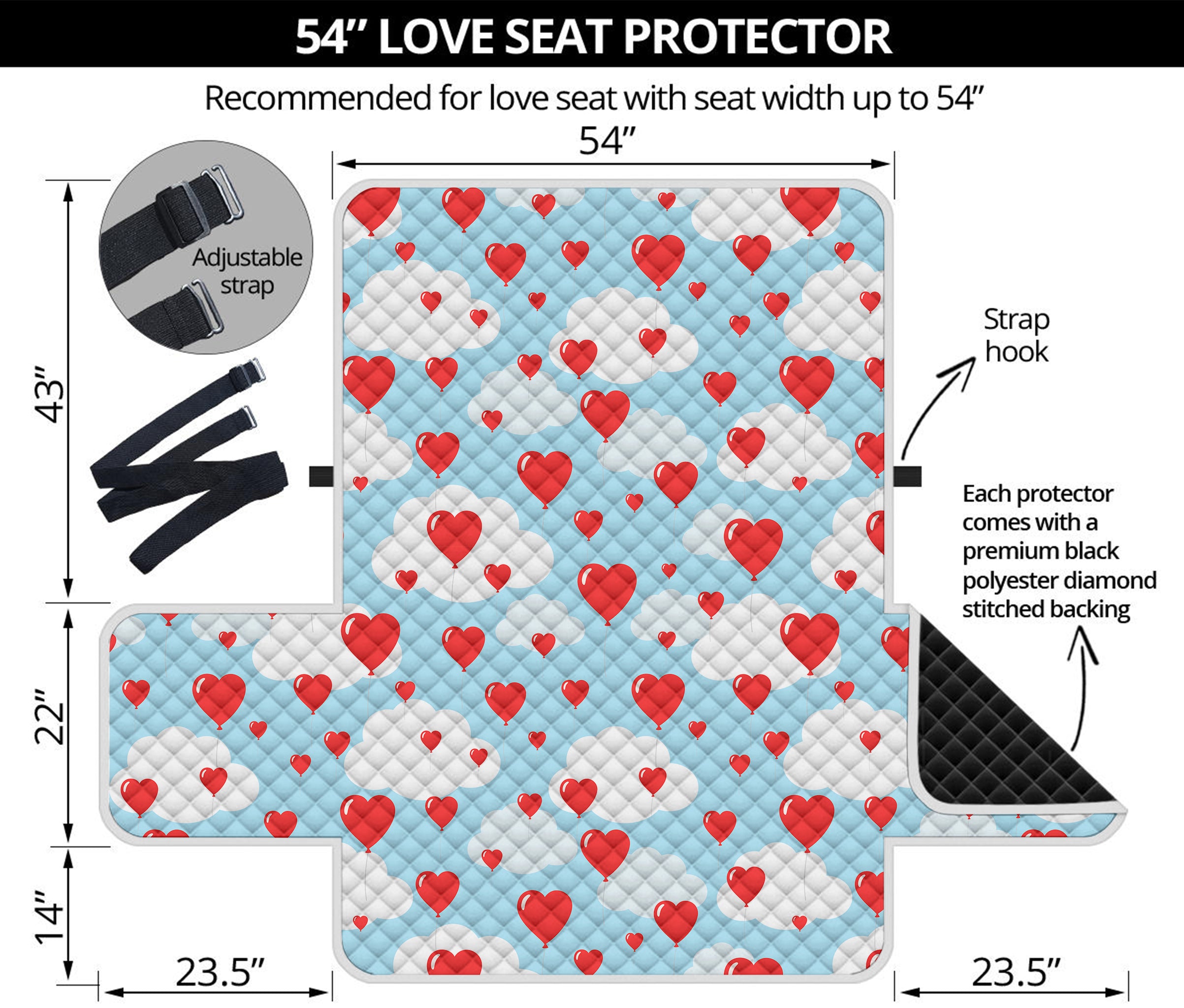 Red Heart Balloon Pattern Print Loveseat Protector