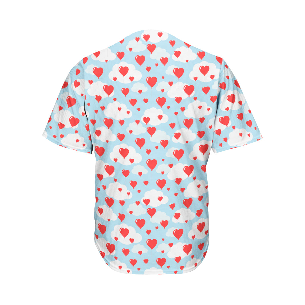 Red Heart Balloon Pattern Print Men's Baseball Jersey