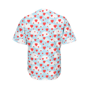 Red Heart Balloon Pattern Print Men's Baseball Jersey