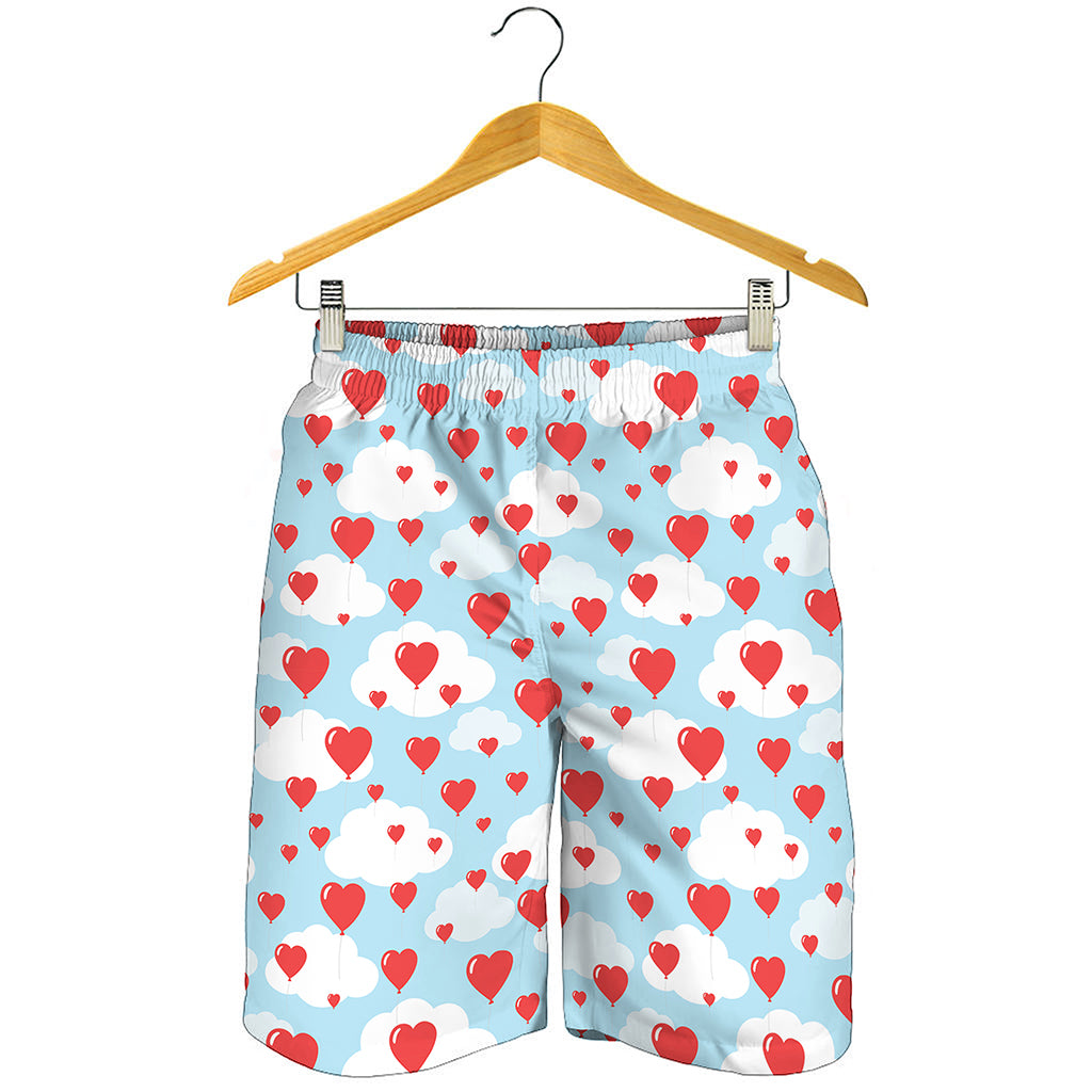 Red Heart Balloon Pattern Print Men's Shorts