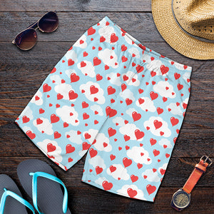 Red Heart Balloon Pattern Print Men's Shorts