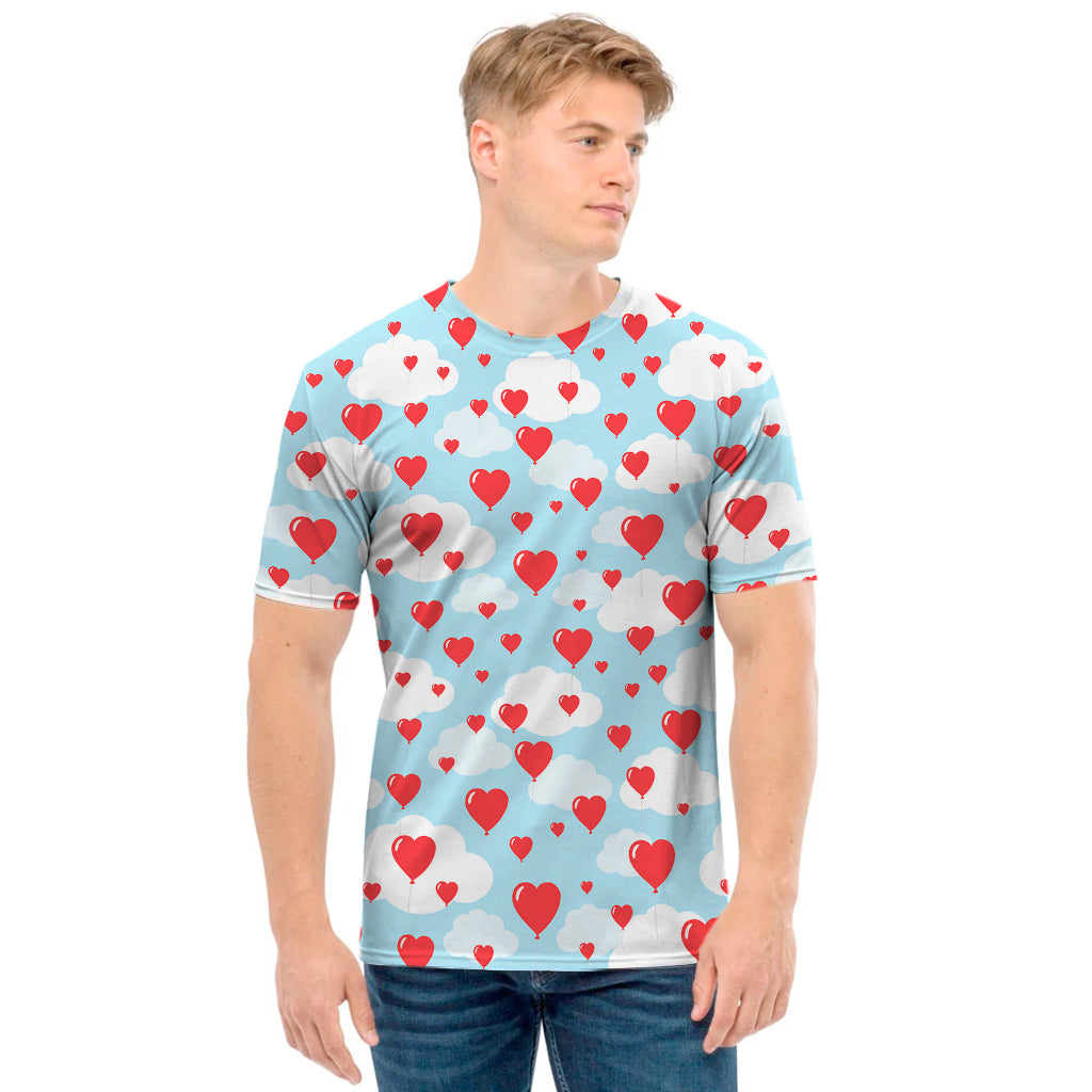 Red Heart Balloon Pattern Print Men's T-Shirt