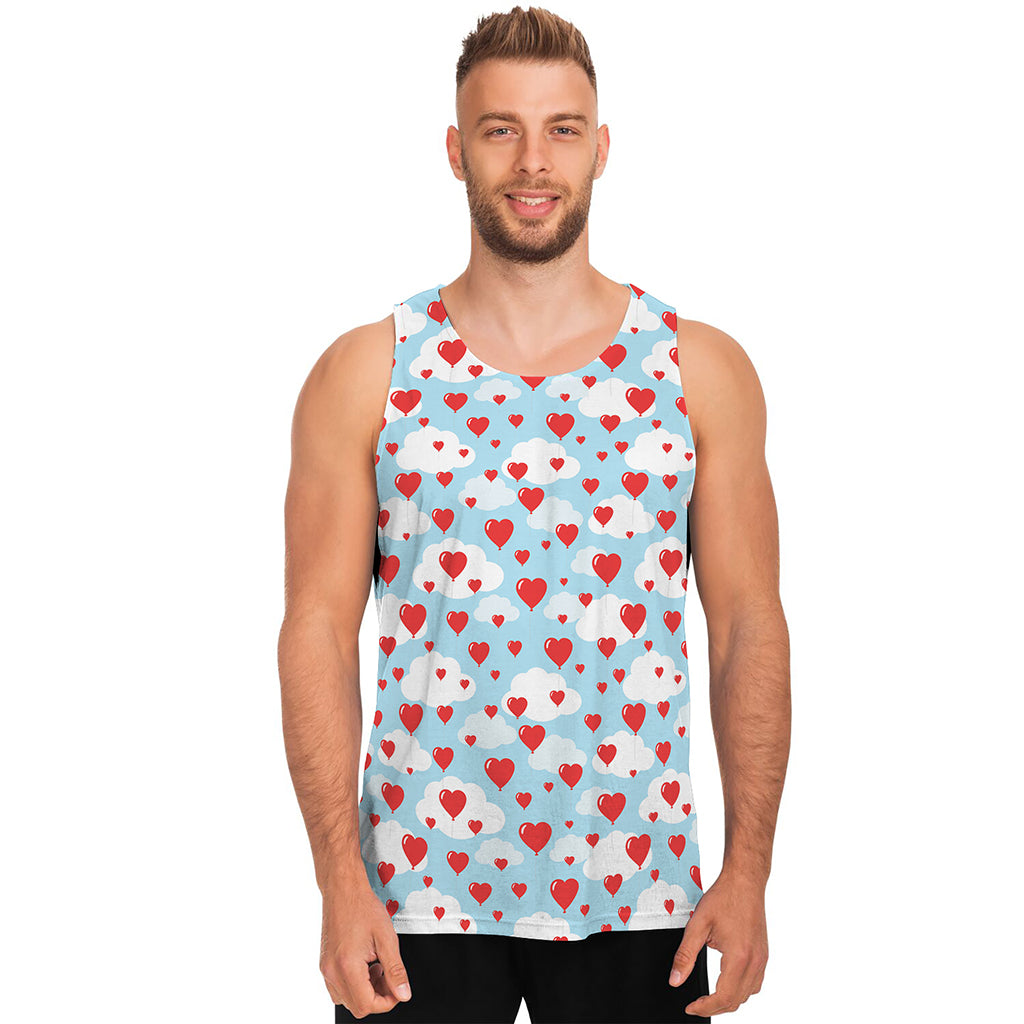 Red Heart Balloon Pattern Print Men's Tank Top